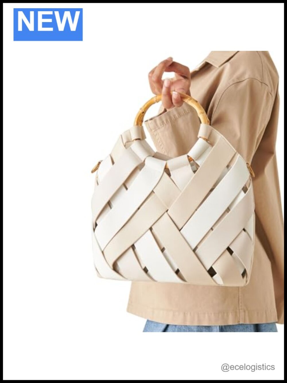 Woven Bucket Satchel with Crossbody Strap - Water Resistant
